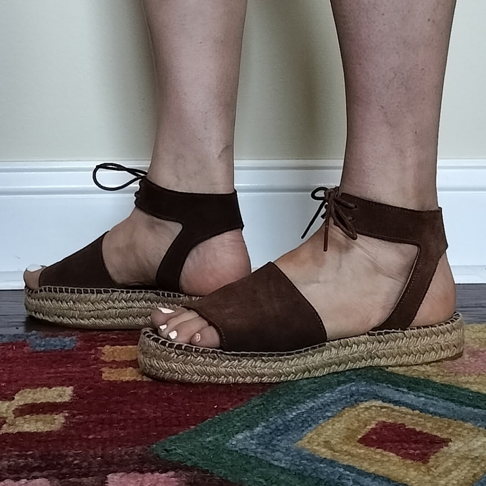 Andre Assous Brown Suede Platform Espadrille Ankle Strap Sandals 40 9.5